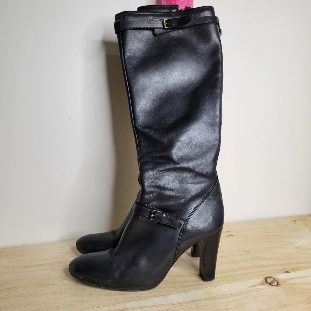 J. Crew black knee high heeled boots 8